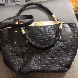 Big Buddha Embossed Tote Shoulder Bag Braided Handles Colorful Lining Great Bag!